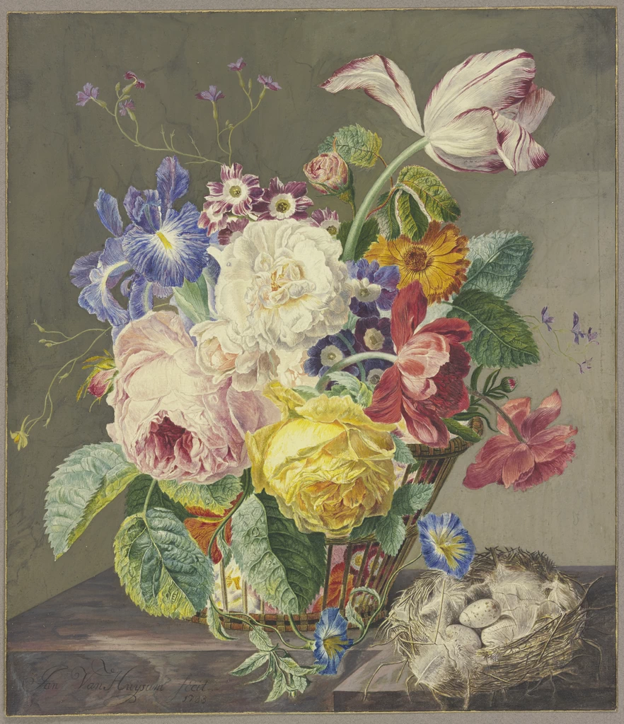 Jan van Huijsum - Natura morta floreale con uova di uccelli, Städelsches Kunstinstitut und Städtische Galerie